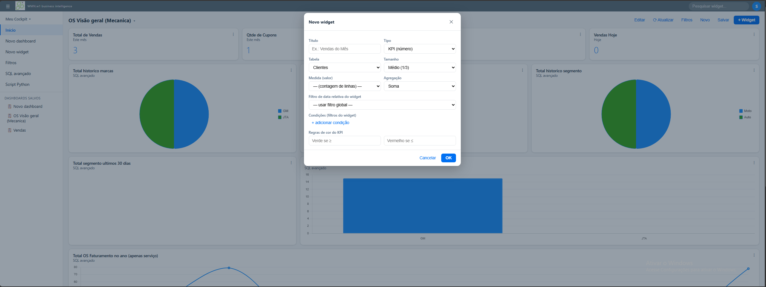 Criação de um novo widget no modo gráfico do BI Wayssoft